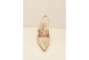 Laminated leather décolleté with extended toe open at back - PLATINUM