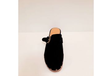 Niedriger Clog für Damen aus Wildlederimitat - BLACK
