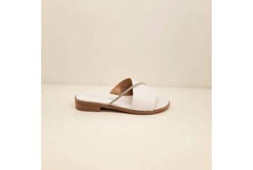 Damen Pantoffelsandale aus Leder mit Strasssteinchen - WEISS
