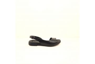 Women's asymmetrical leather low sandal - BLACK