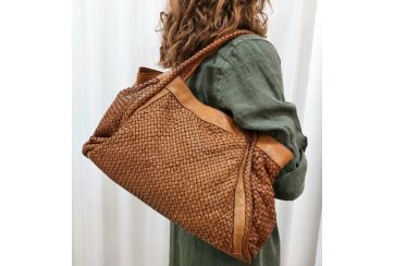 Sac en cuir lavé tissé des deux côtés. Fabriqué à la main en Italie - CUOIO