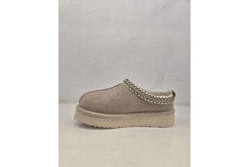 Women's leather/suede open shoe with inner fur - BEIGE