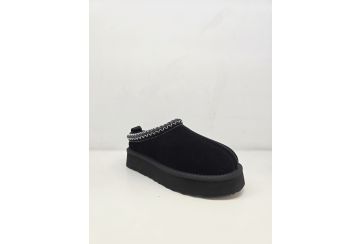 Women's leather/suede open back shoe with inner fur - BLACK