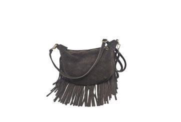 Suede bag with fringes - BROWN